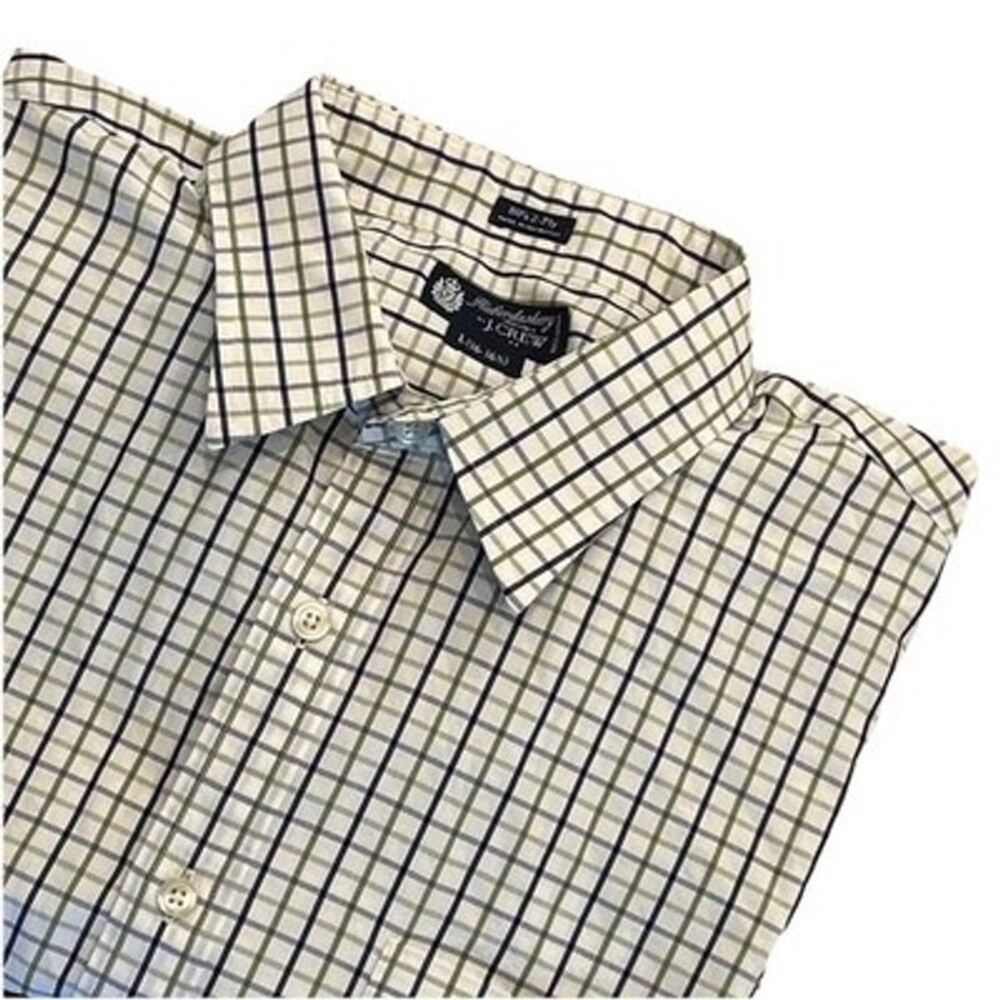 J Crew Haberdashery Button Up Men L (16-16 1/2) 80's 2-ply Cotton Blue Green